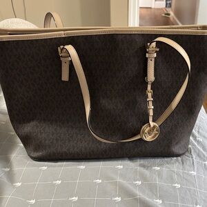 Michael Kors Dark Brown and Tan Tote Bag